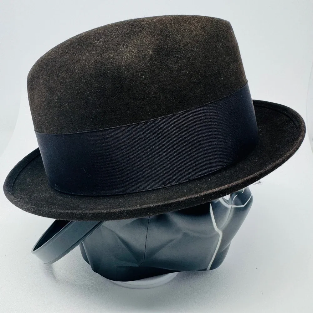 Vintage Mallory Fedora Hat Brown Fur Felt Cravenette Processed‎ Size 7 Feather